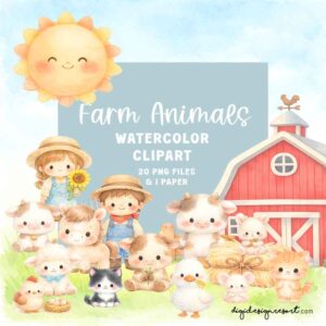 Farm Animals – Watercolor Clipart Set