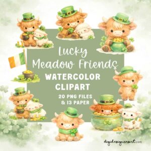 Lucky Meadow Friends – St. Patrick’s Day Watercolor Clipart Set