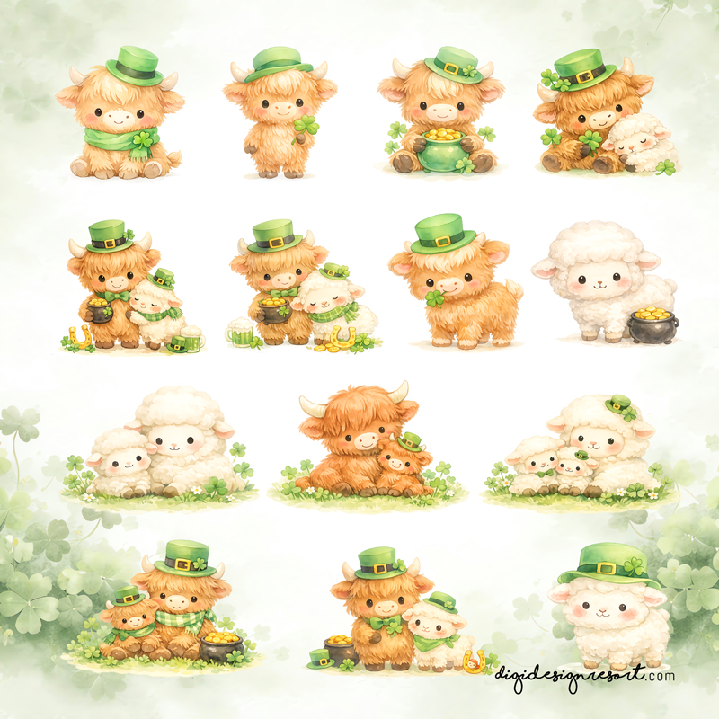 Lucky Meadow Friends – St. Patrick’s Day Watercolor Clipart Set - Image 2
