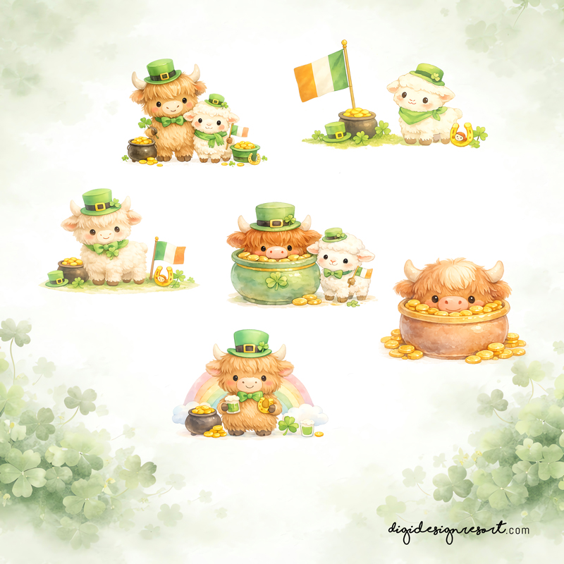 Lucky Meadow Friends – St. Patrick’s Day Watercolor Clipart Set - Image 3